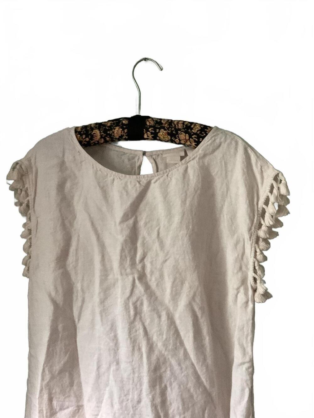 Rachel Ashwell Cream Linen Dress with Tassel Sleeves Size S - Picture 3 of 8